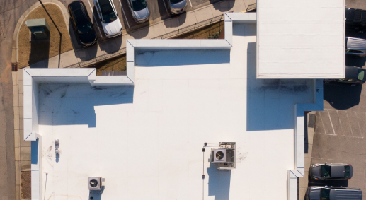 Aerial view of a PVC roofing system installation